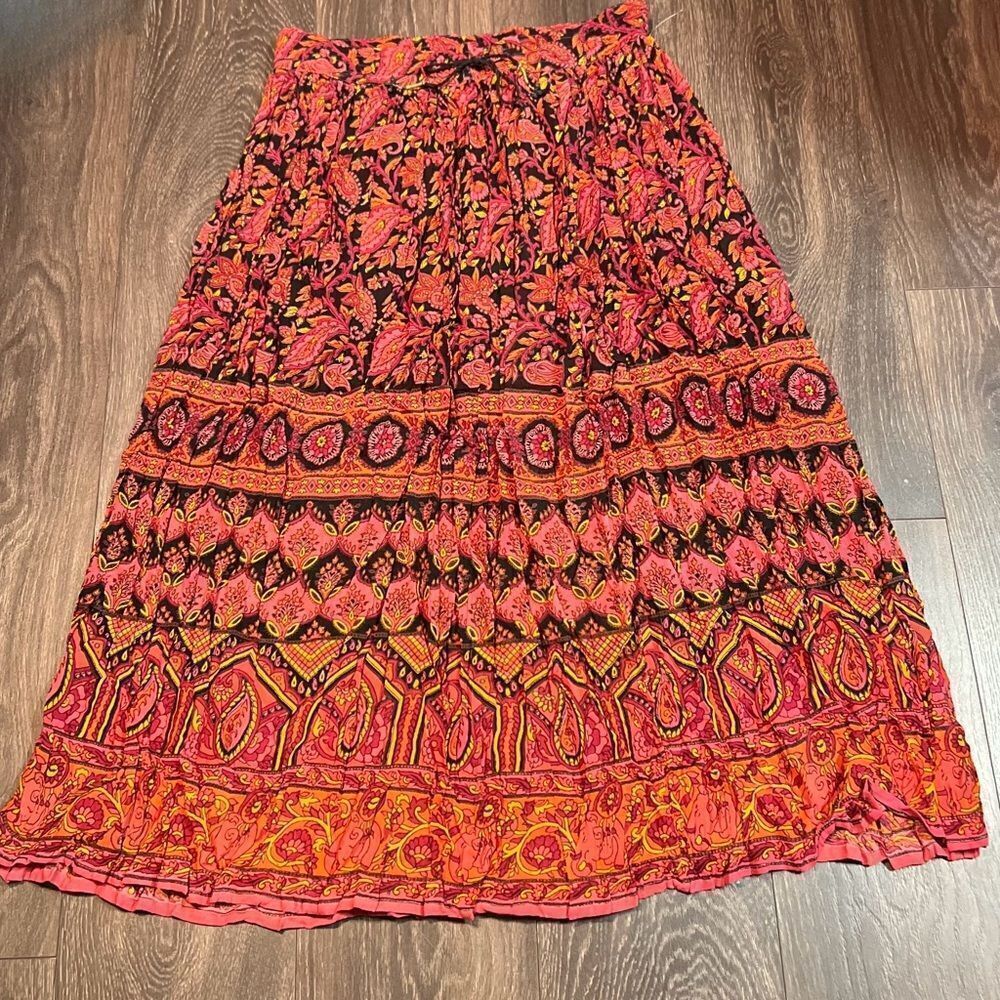 Chaudry KC Bohemian Printed Maxi Skirt with Drawstring Waist, One Size. NWT!